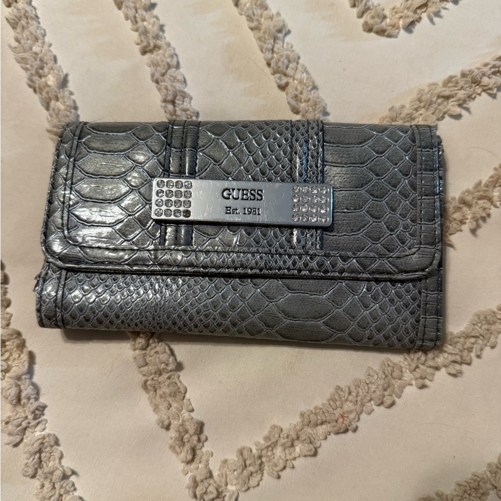 Guess Metallic Gray Embossed Wallet